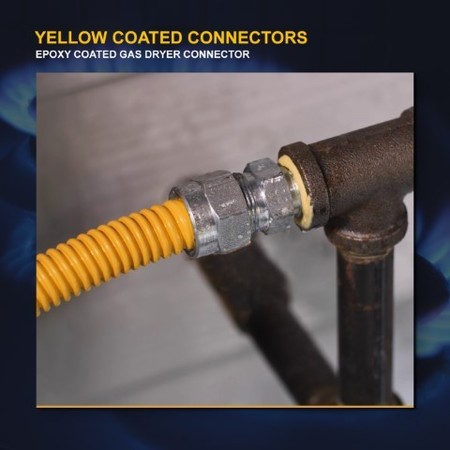 Flextron Gas Line Hose 3/8'' O.D.x36'' Len 1/2" FIPx3/8" MIP Fittings Yellow Coated Stainless Steel Flexible FTGC-YC14-36F